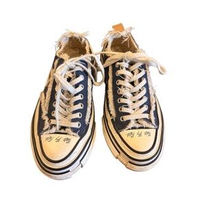 VesseL USA Frayed Canvas Sneakers in Blue and White